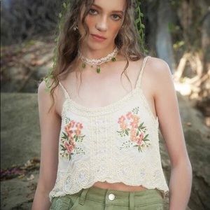 NWT ROMWE Fairy Grunge Floral Embroidery Hollow Out Cami Top - Apricot / OS